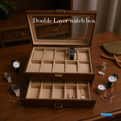Premium Quality Brown PU Leather Watch Box – 20 Slot Luxury Organizer with Key Lock