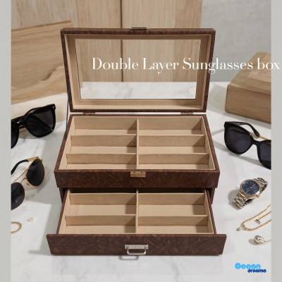 Premium Quality Brown PU Leather Sunglass Box – 12 Slot Luxury Organizer with Key Lock
