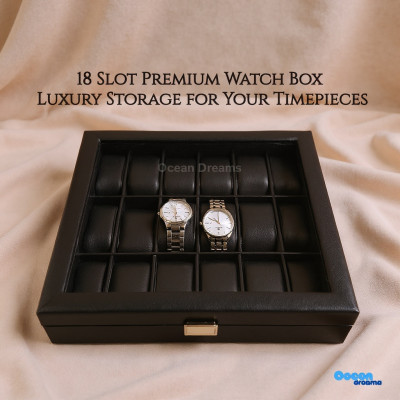 Premium Quality Black PU Leather Watch Box – 18 Slot Luxury Organizer with Key Lock