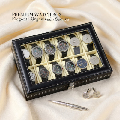 12 Slot Watch Box Display Case Sewing Design