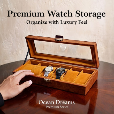 Premium Quality Tan PU Leather Watch Box – 6 Slot Luxury Organizer with Key Lock