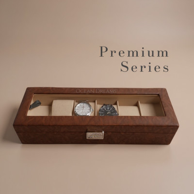 Premium Quality Brown PU Leather Watch Box – 6 Slot Luxury Organizer with Key Lock