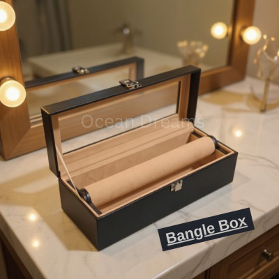 Premium 1 Roll Bangle Organizer Box – Velvet Interior & Glass Top (Cream)