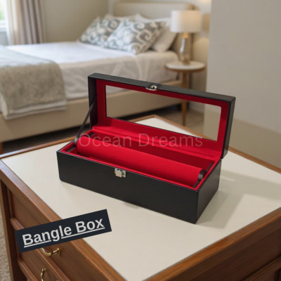 Premium 1 Roll Bangle Organizer Box – Velvet Interior & Glass Top (Red)