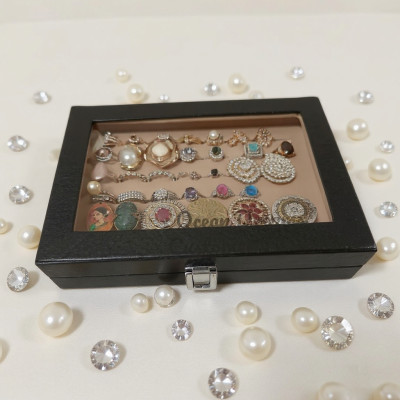 Premium 6 Slot Ring Storage Box with Glass Top | Cream Color