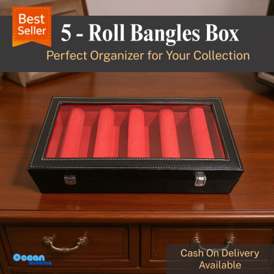5 Roll Velvet Bangle Organizer Box with Glass Top | Red Color