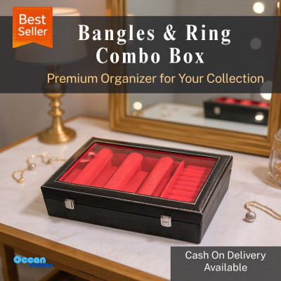 Velvet Bangles & Ring Organizer Box with Glass Top | Red Color