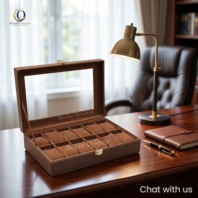 Regular 12 Slot Watch Box – Rich Brown | Glass Top Display Case