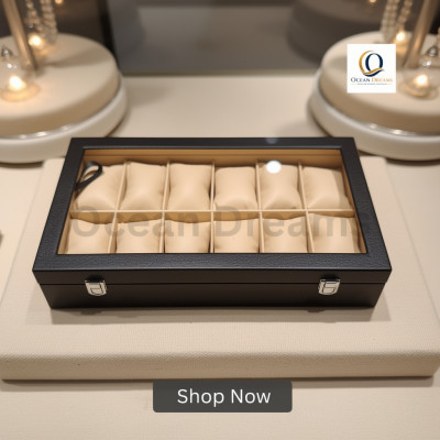 Premium 12 Slot Watch Box – Black | Wooden Frame Glass Display Case