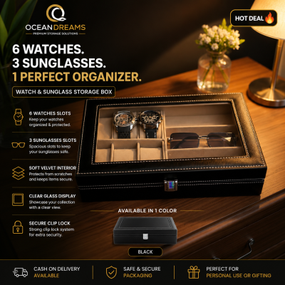 6 Grids Watch and 3 sunglasses Box PU Leather Watch Case Holder Organizer Storage Box for Quartz Watches Display Best Gift
