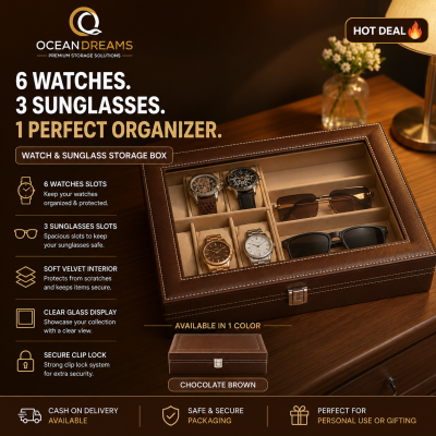 6 Grids Watch and 3 sunglasses Box | Brown Color