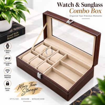 6 Grids Watch and 3 Slot Sunglasses Box | Brown Color